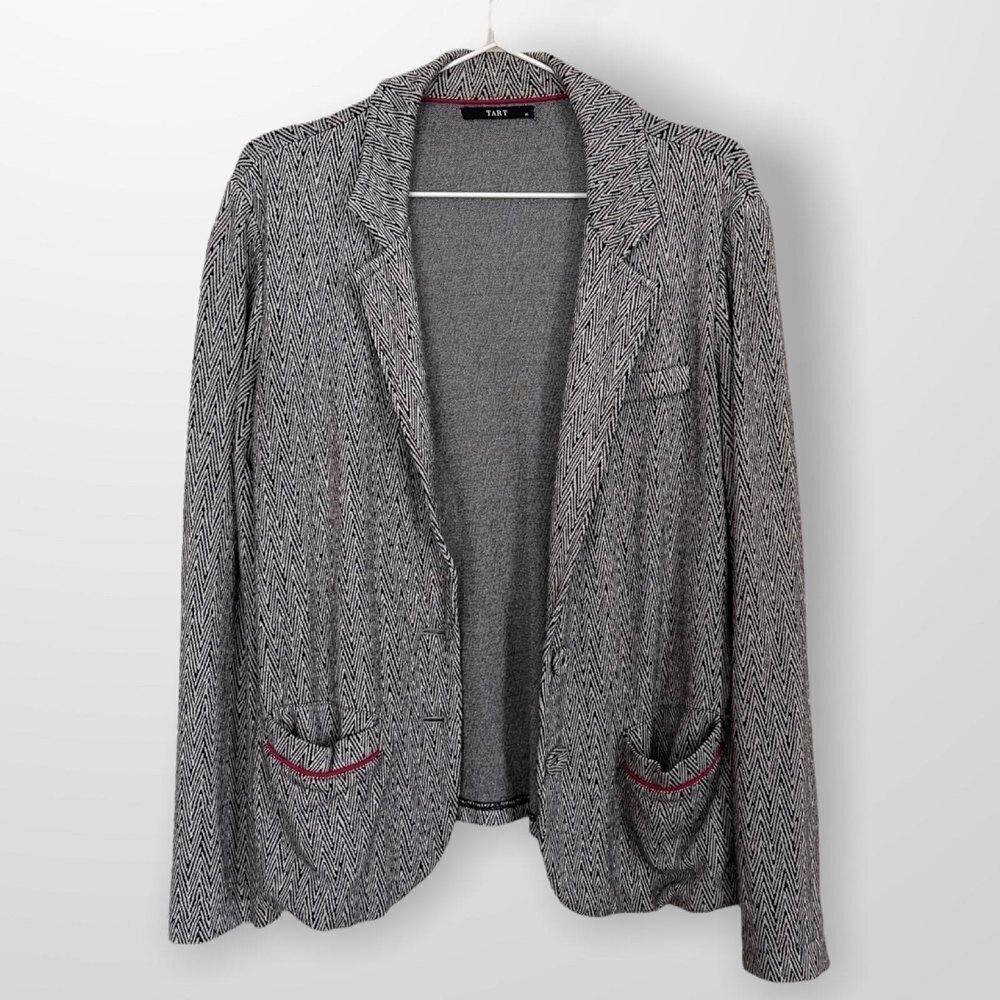 Soft Knit Tart Blazer Size M Black & White Chevron - Picture 3 of 8